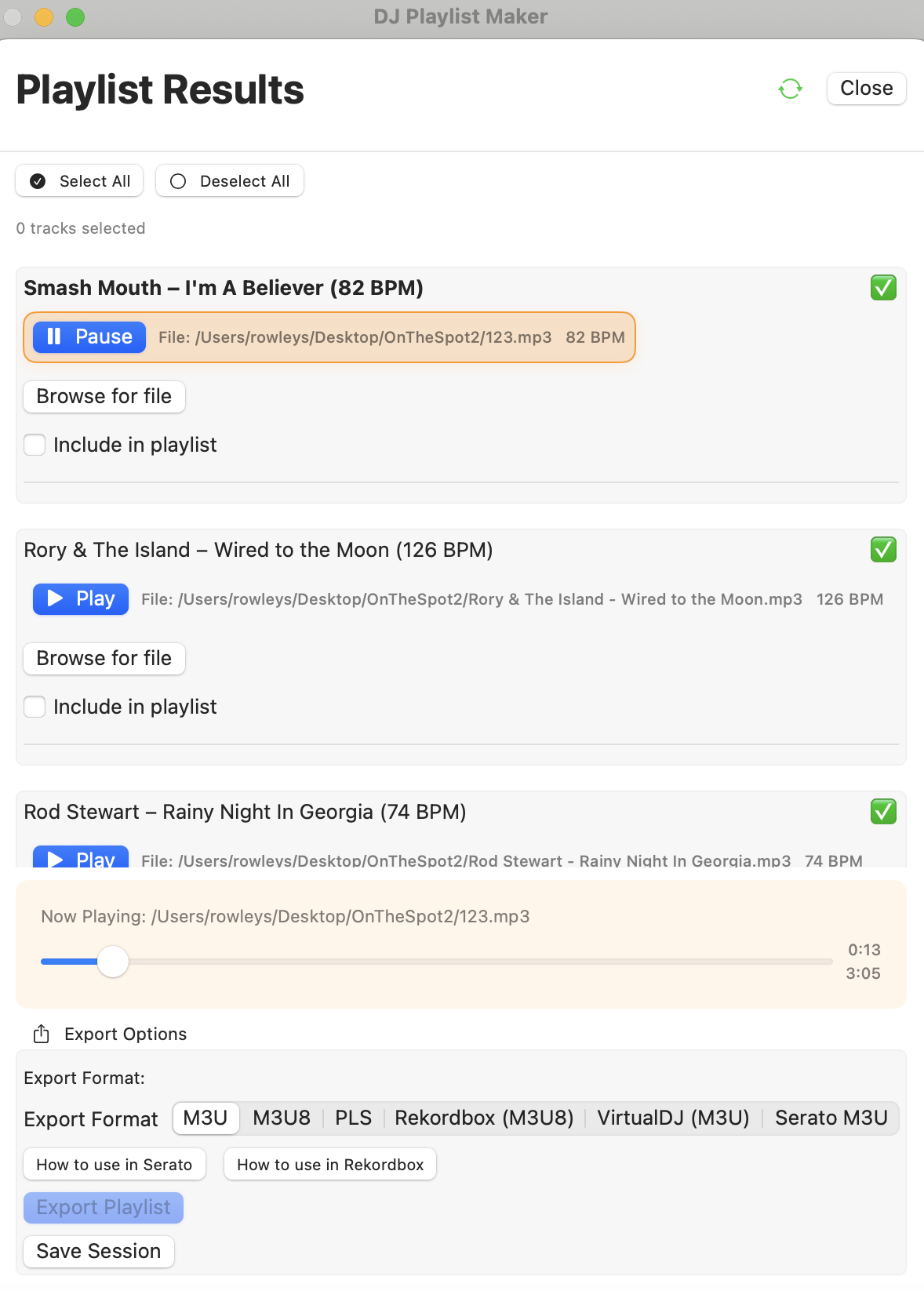 Preview player with waveform and export options